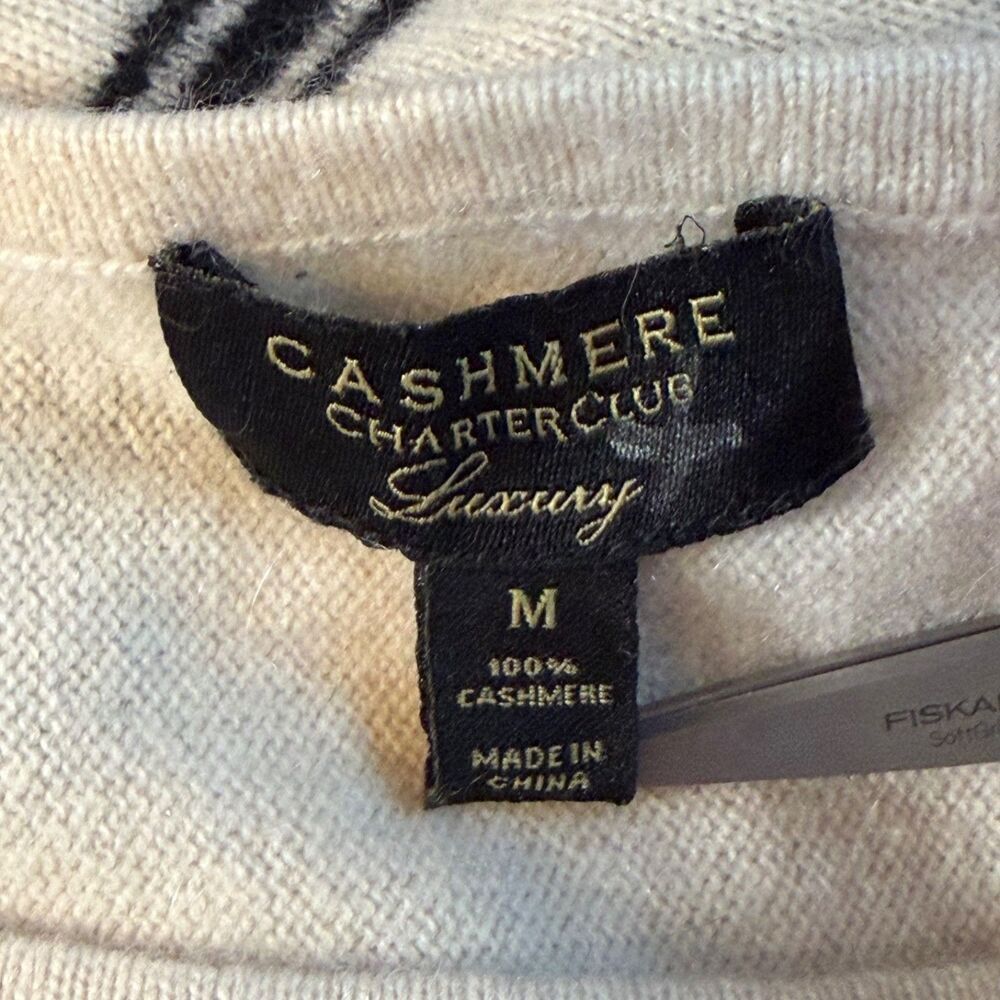 Charter Club 100% Cashmere Sweater Womens M Cream Black Windowpane Plaid Knit - Picture 3 of 9